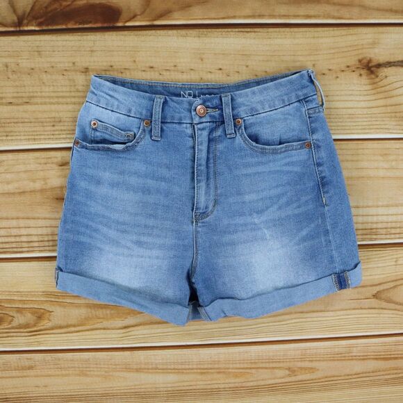 NOBO No Boundaries Jean Shorts Cuffed Junior Womens Size 7 Blue‎ Faded Denim - Picture 1 of 6